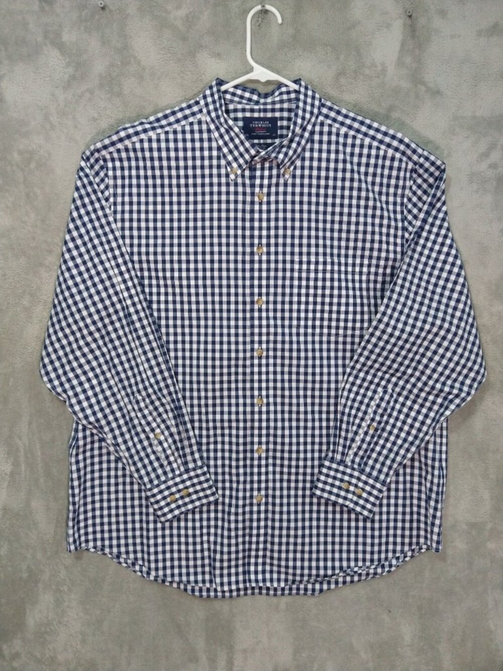 Charles Tyrwhitt Shirt Mens 2XL Blue Plaid Non Iron Classic Fit Long Sleeve